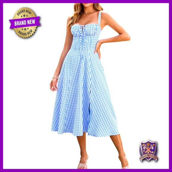 Floral Midi Corset Dress Lace Up Back Slit A-Line Casual Sundress Vintage -  rivacontractingsa.com